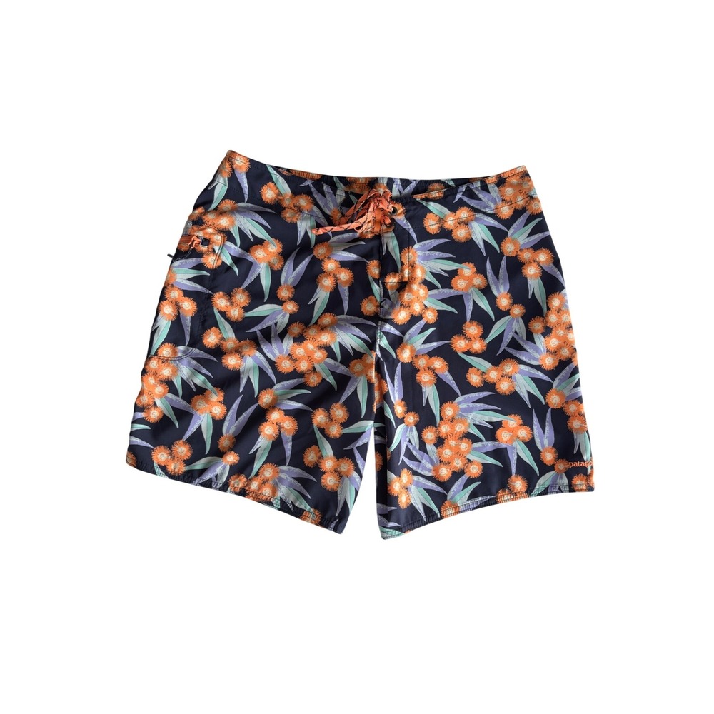 Patagonia Worn Wear Stretch Women Board Shorts 10 Navy Orange‎ Floral Wavefarer
